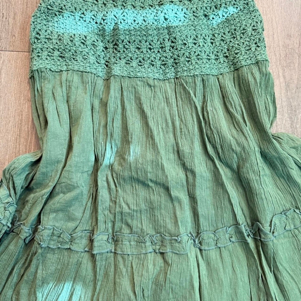 Vintage green fairy boho knit waist beaded skirt with lace trim and tie waist - Picture 8 of 8
